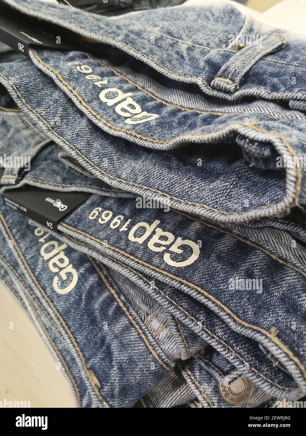 Gap 1969 brand jeans in a Gap store in New York on Monday, July 4, 2016.  After years of athleisure wear popularity a revival of denim appears to be  forming with fashion