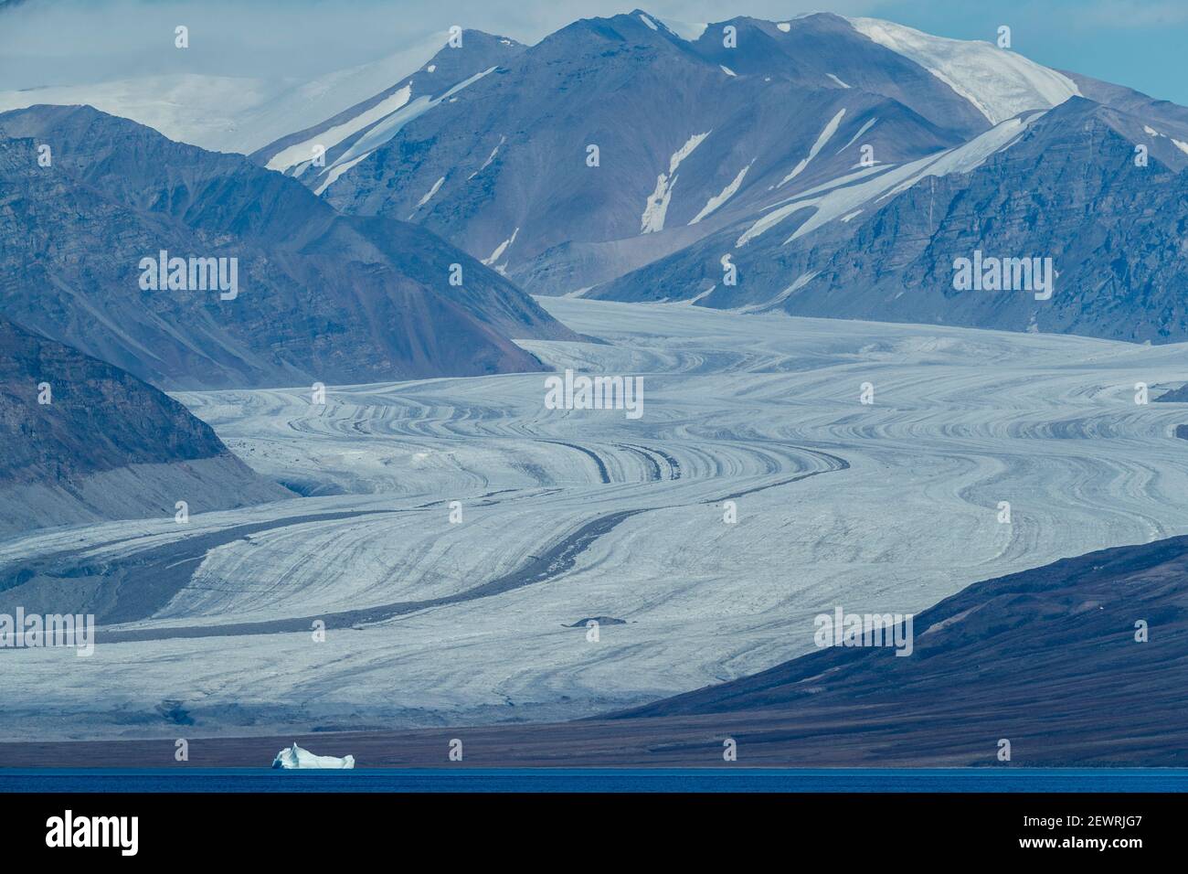 Tidewater glaciers and ice-capped mountains in Eclipse Sound, Nunavut, Canada, North America Stock Photo