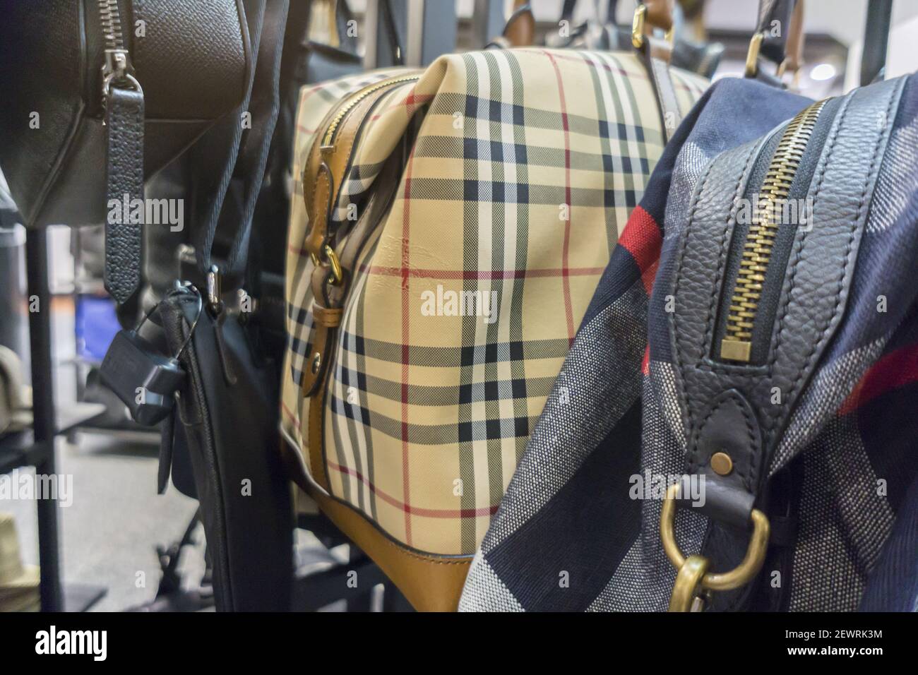 Burberry designer bags on sale at the Saks Fifth Avenue Off Fifth discount spin-off brand in New on Sunday, 6, 2016. Burberry is suing Target alleging that the retailer