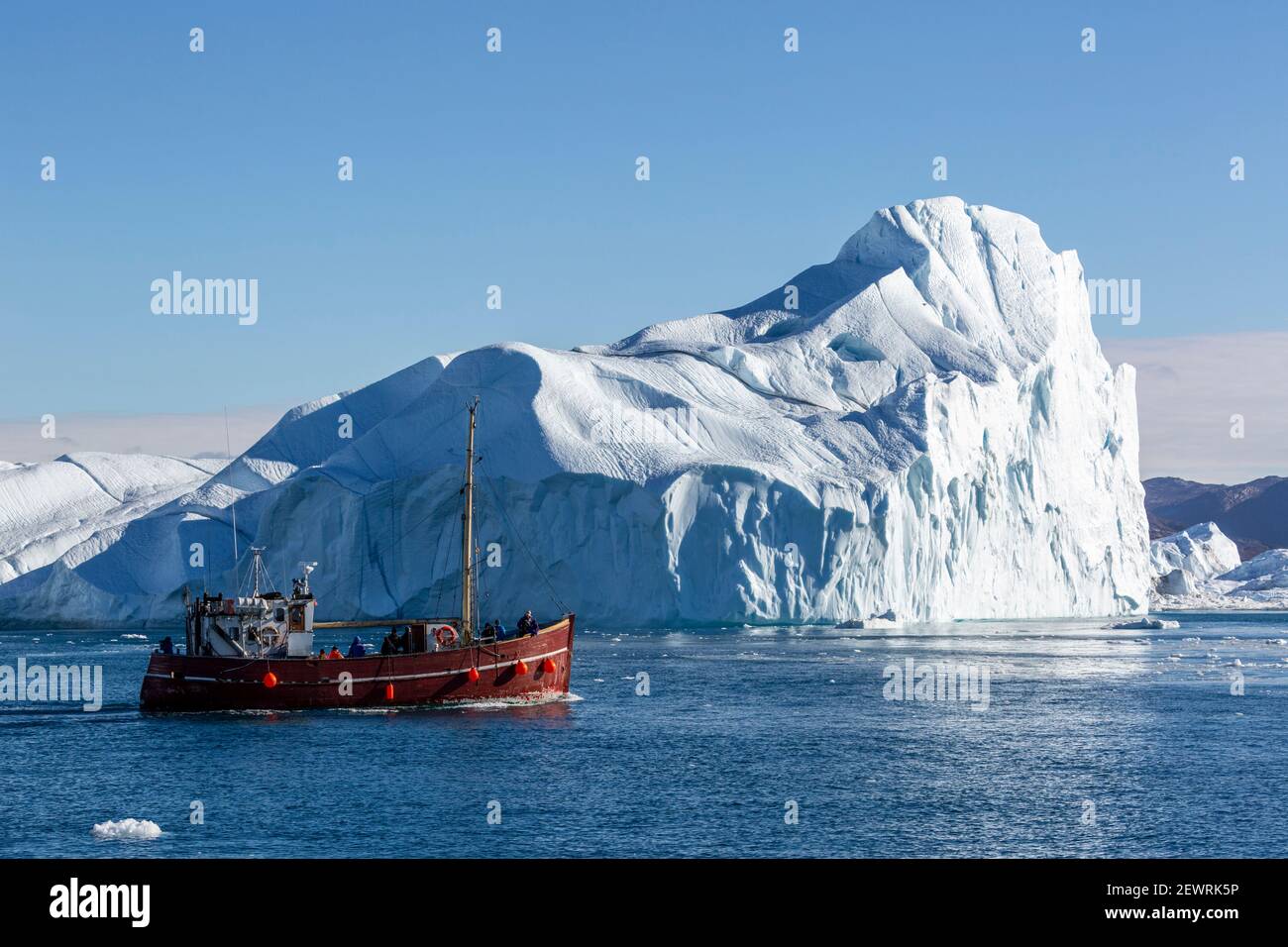 Tours amongst icebergs calved from the Jakobshavn Isbrae glacier, UNESCO World Heritage Site, Ilulissat, Greenland, Polar Regions Stock Photo