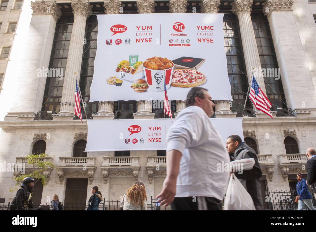 The New York Stock Exchange is decorated for the first day of trading