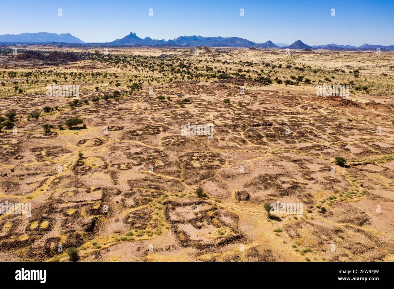 Aerial of the former Tuareg capital of Agadez, Air Mountains, Niger, Africa Stock Photo