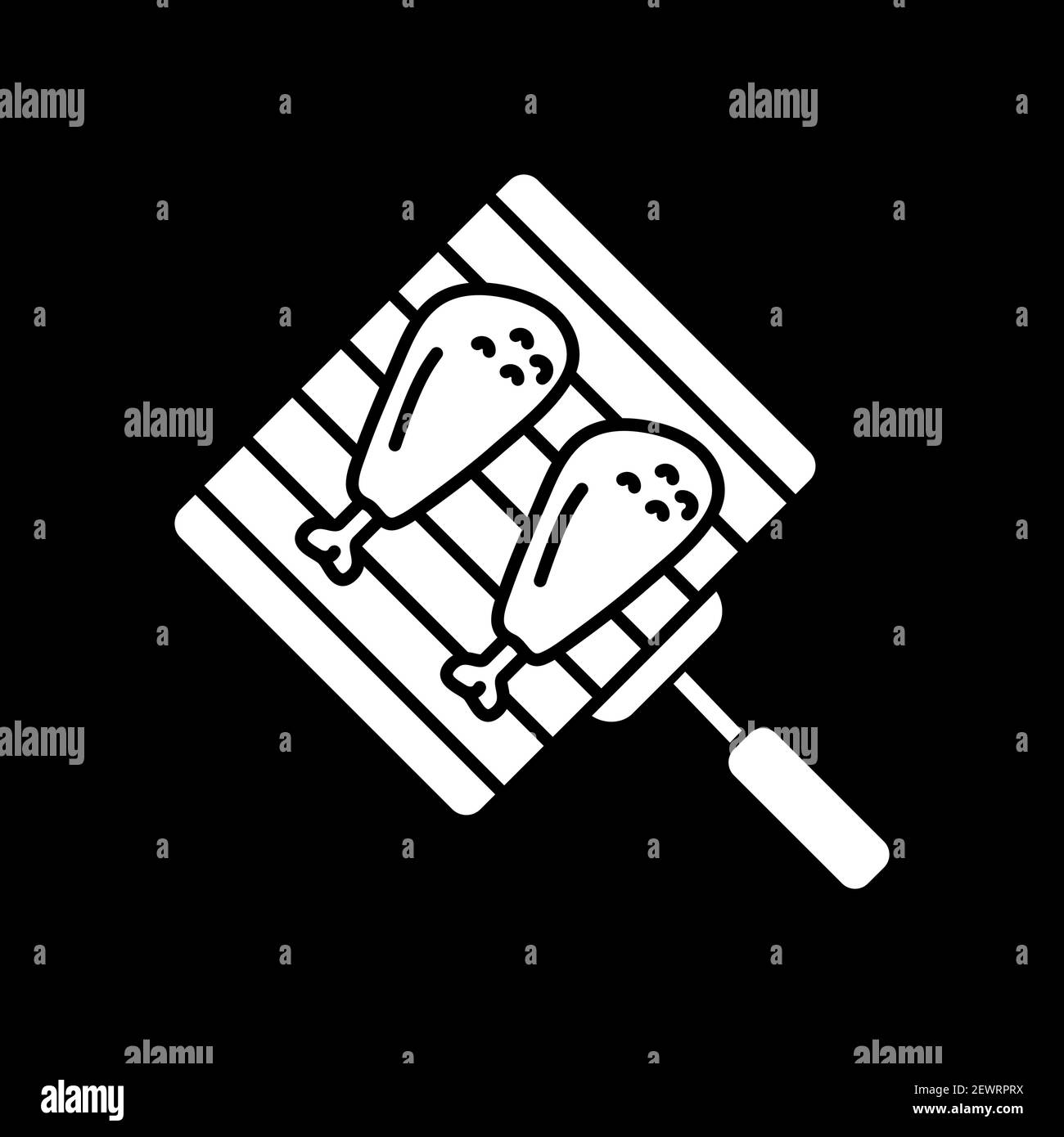 Grilling chicken drumsticks dark mode glyph icon Stock Vector