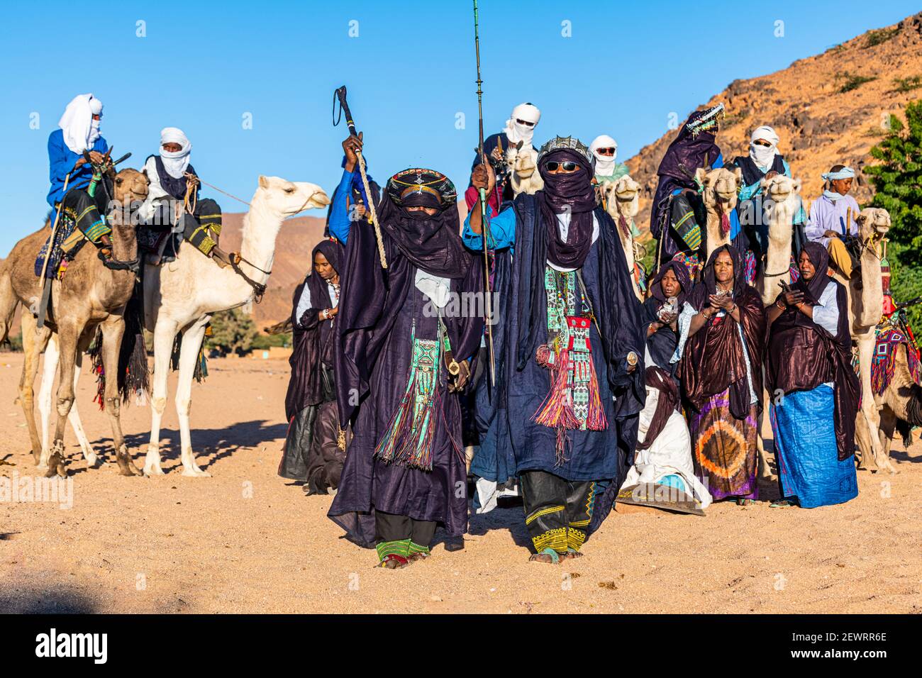 Traditional dressed Tuaregs, Oasis of Timia, Air Mountains, Niger, Africa Stock Photo