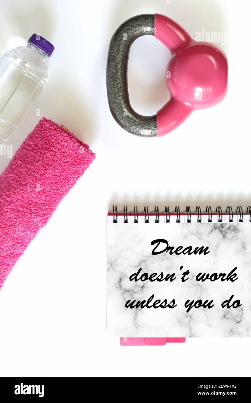 Fitness motivational quote. Quote text Dream doesn't work unless you do. Copy space, mock up Stock Photo