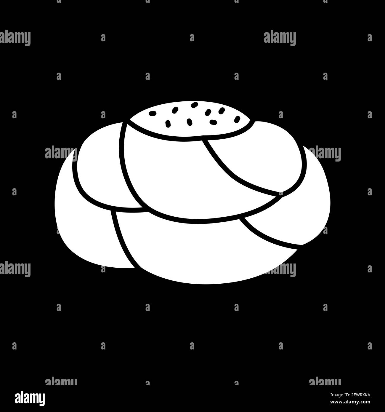 Plaited sweet bread bun dark mode glyph icon Stock Vector