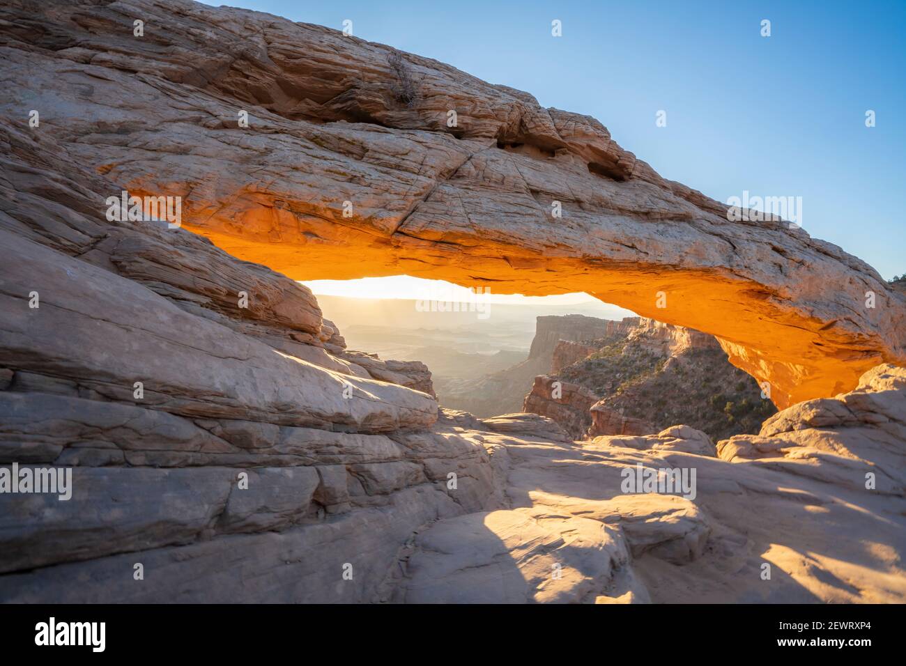Glowing arch at Mesa Arch, Canyonlands National Park, Utah, United States of America, North America Stock Photo