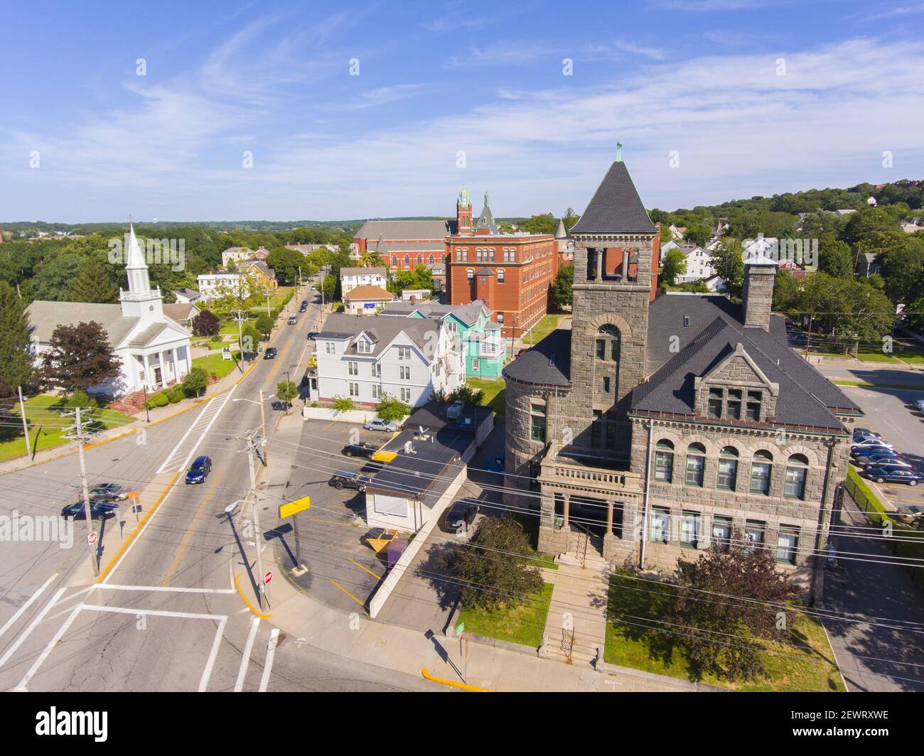 Woonsocket District Courthouse aerial view in downtown Woonsocket, Rhode Island RI, USA. Stock Photo