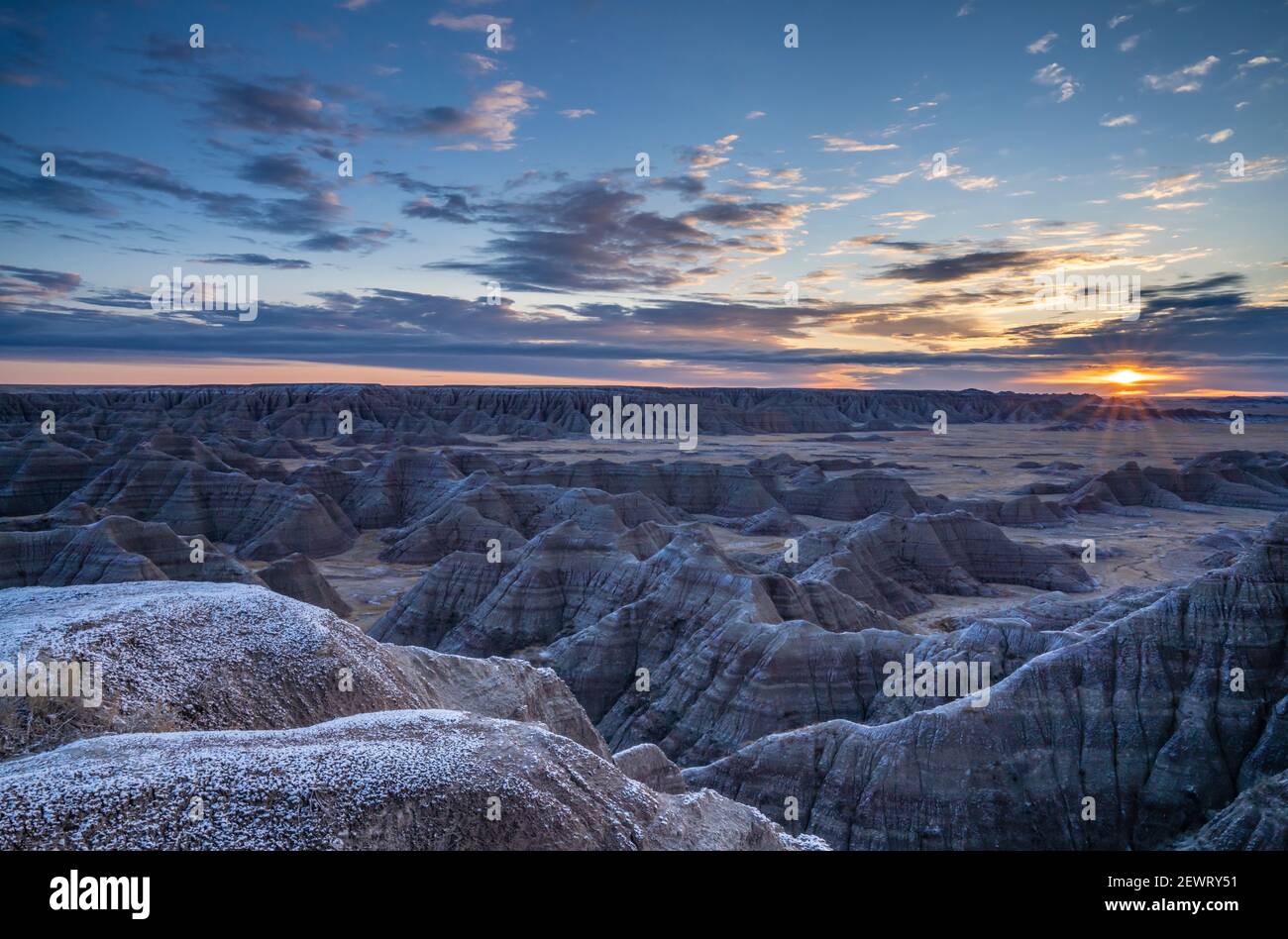 Sunrise over the Badlands, Badlands National Park, South Dakota, United States of America, North America Stock Photo