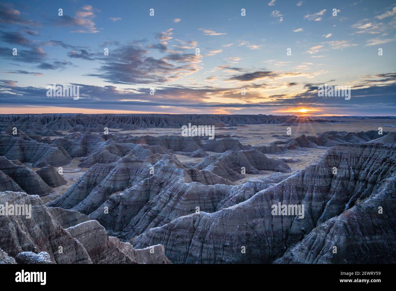 Sunrise over the Badlands, Badlands National Park, South Dakota, United States of America, North America Stock Photo