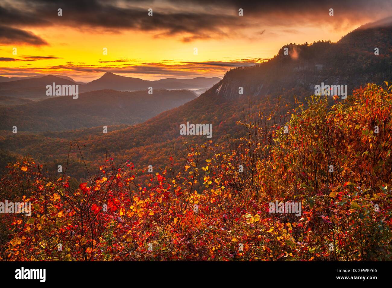 Whiteside Mountain in autumn at dawn in North Carolina, USA. Stock Photo