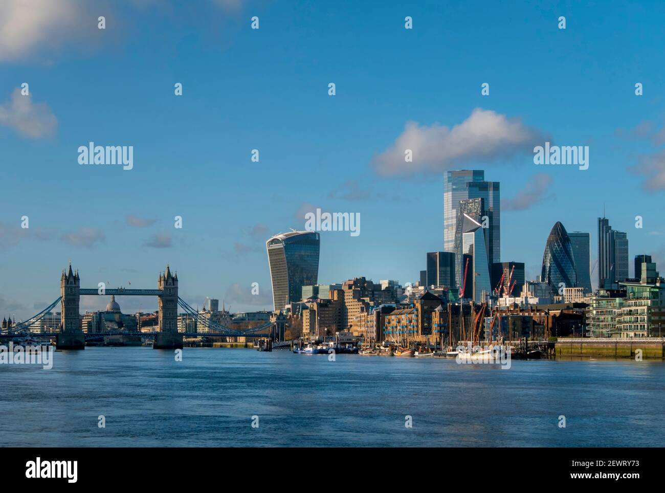 City skyline with Tower Bridge from Bermondsey, London, England, United Kingdom, Europe Stock Photo
