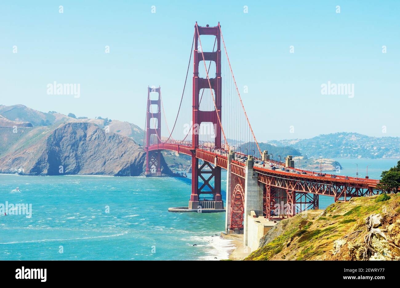 View of Golden Gate Bridge, San Francisco, California, United States of America, North America Stock Photo