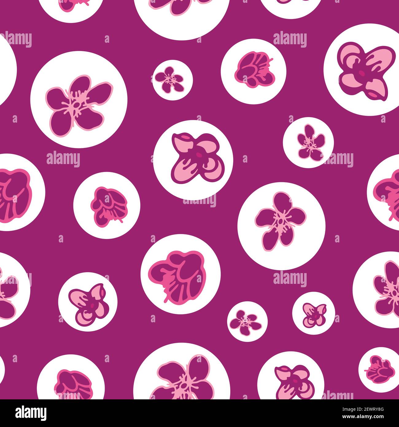 Vector purple background magnolia various spring flowers, seamless ...