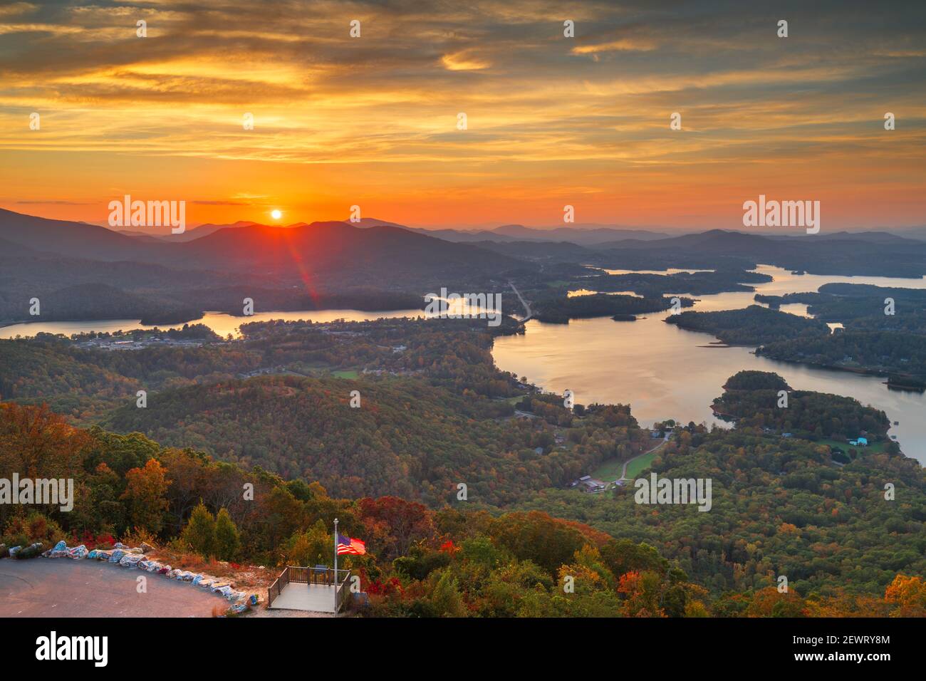 Hiawassee, USA landscape with Chatuge Lake in early autumn at dusk Stock Photo Alamy