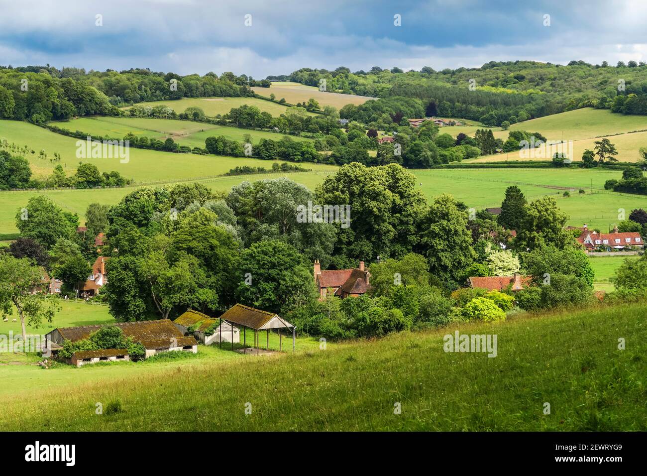 Skirmett village within the lovely Hambleden Valley in the Chiltern Hills near Henley-on-Thames, Skirmett, Buckinghamshire, England, United Kingdom Stock Photo