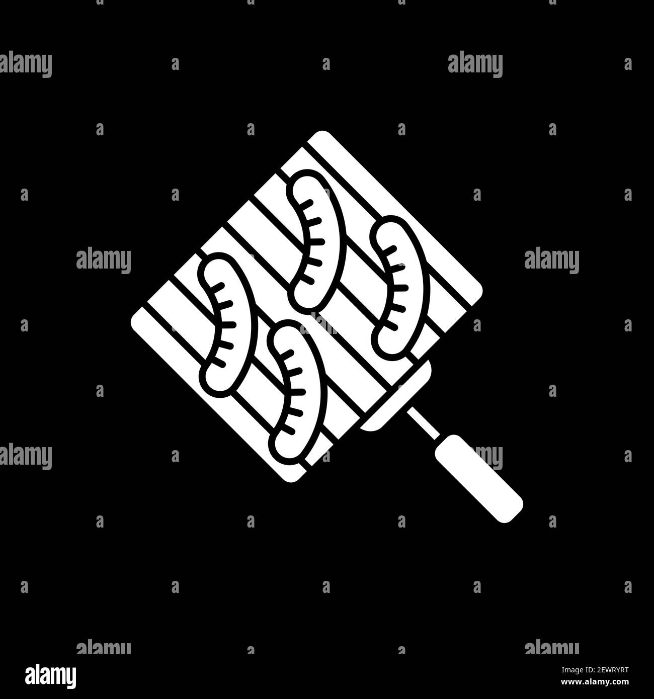 Grilling sausages dark mode glyph icon Stock Vector