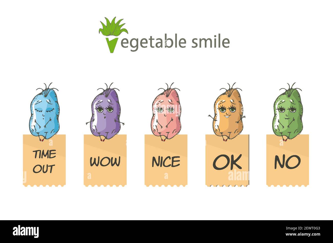 emoji vegan in different emotions on a white background Stock Vector