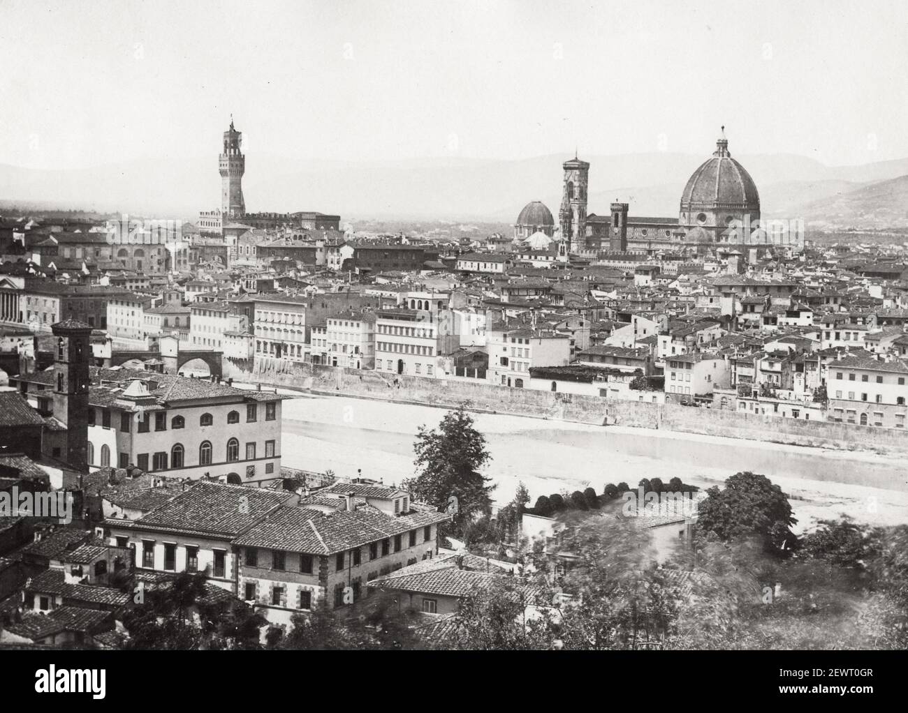 Vintage late 19th century photograph: Florence, Firenze, view across ...