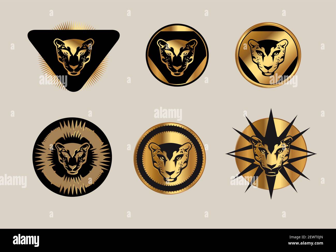 isolated Golden logo leopard in the circles in the icons set Stock ...