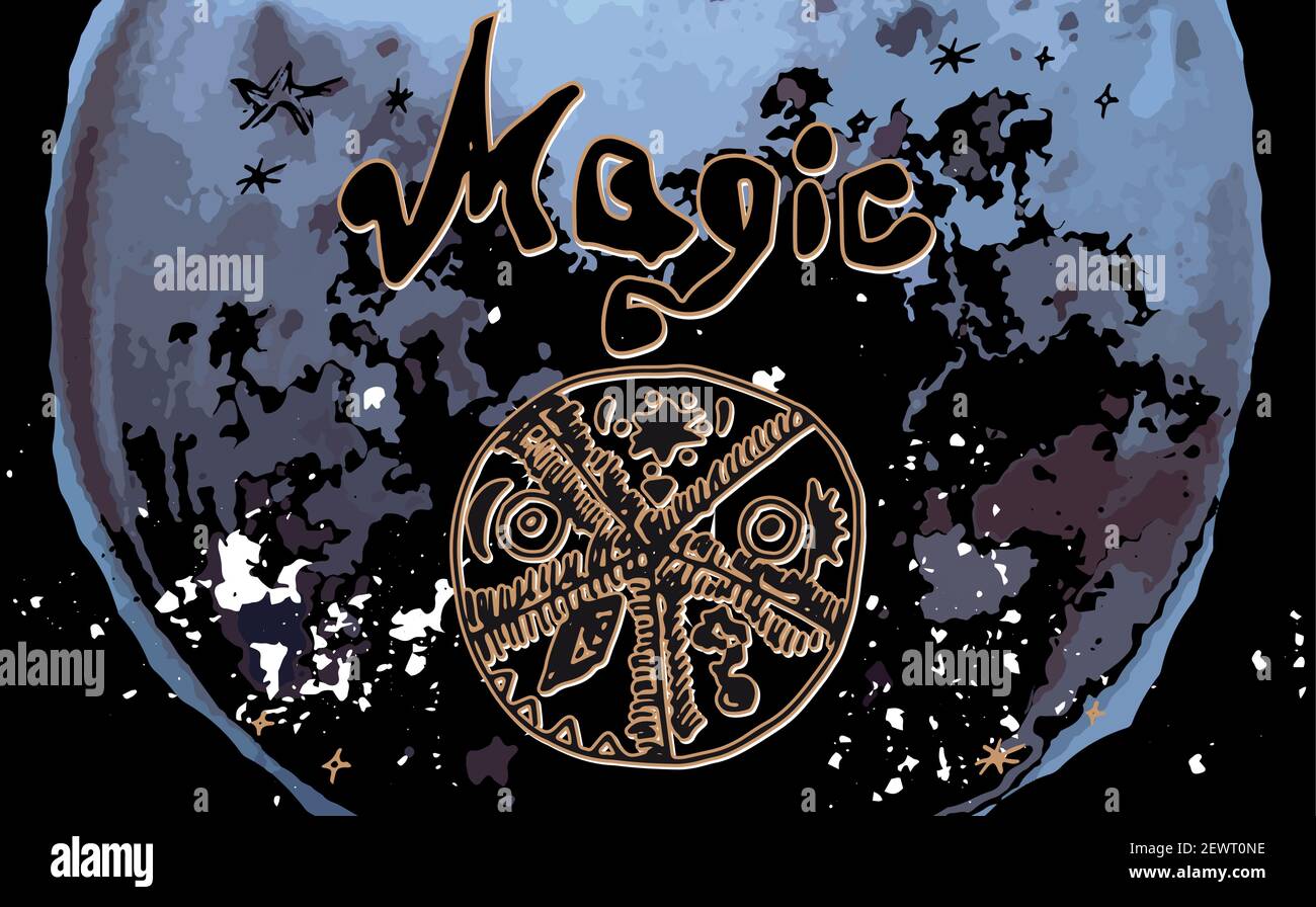 magic poster. Background Grange. moon Stock Vector