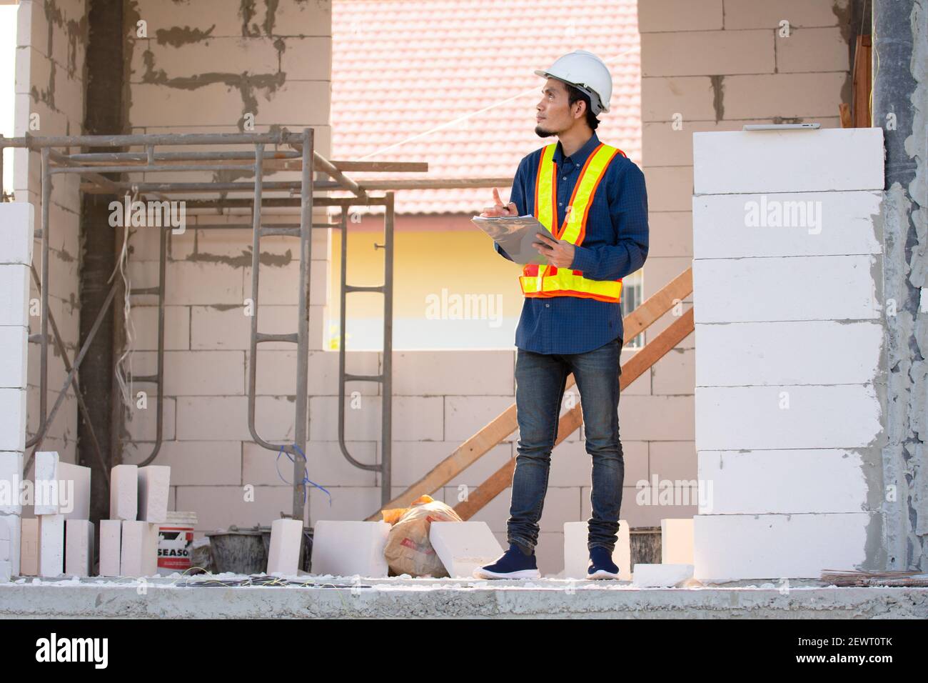 Architecture Engineer worker soft focus inspection quality control on