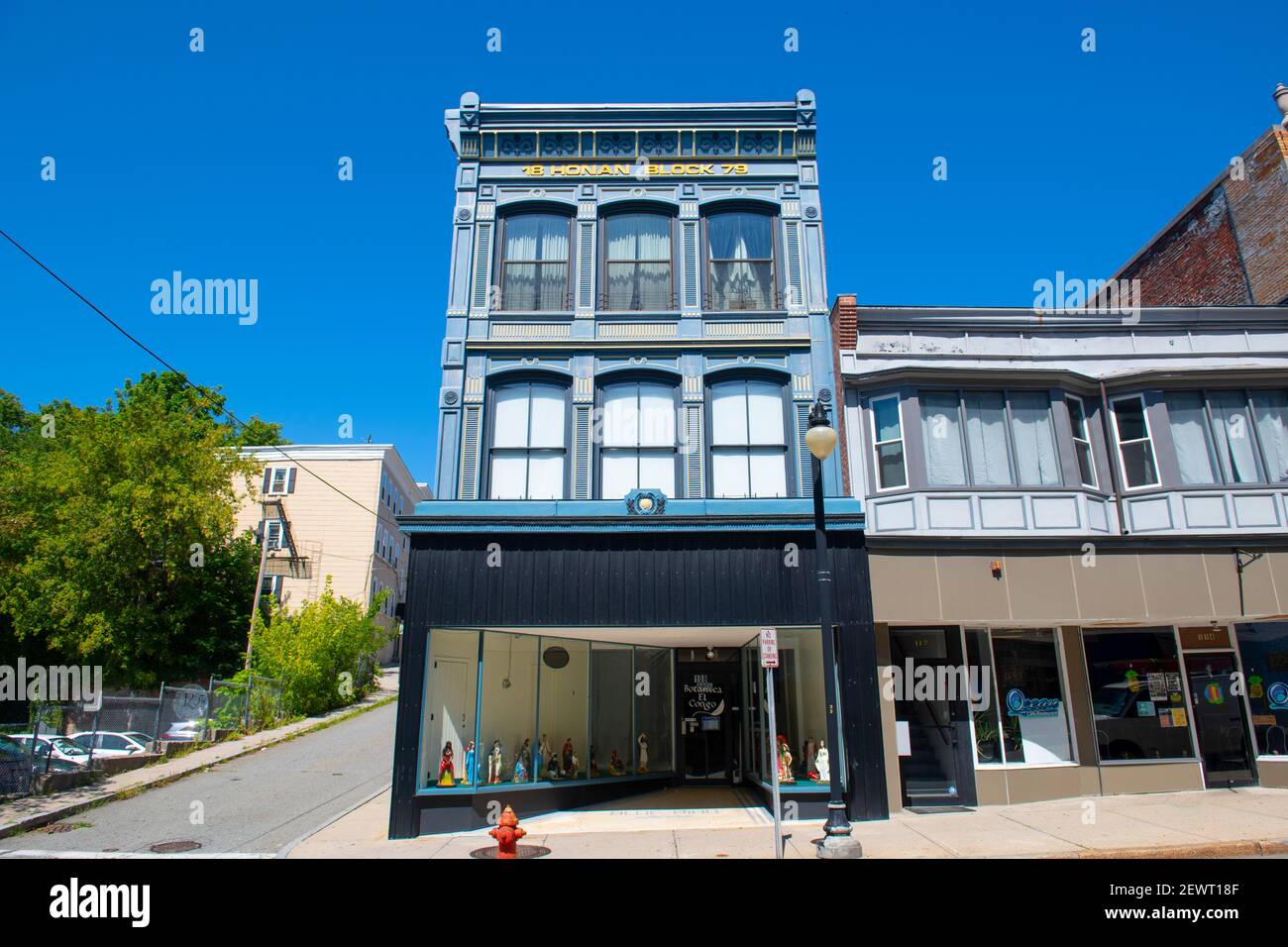 Historic Building in Main Street Historic District in downtown Woonsocket, Rhode Island RI, USA. Stock Photo