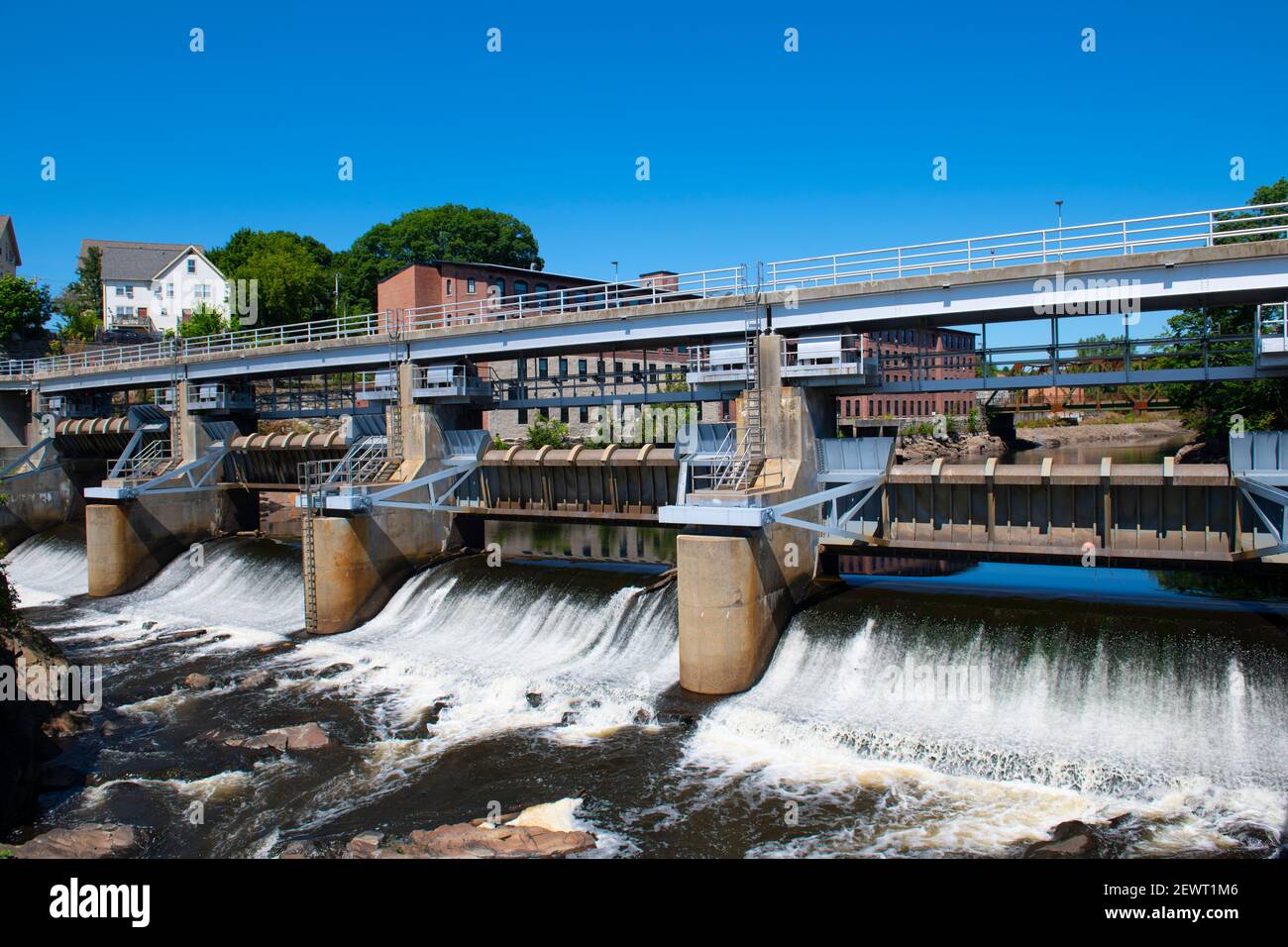 Woonsocket Falls Dam on Blackstone River in downtown Woonsocket, Rhode Island RI, USA. Stock Photo