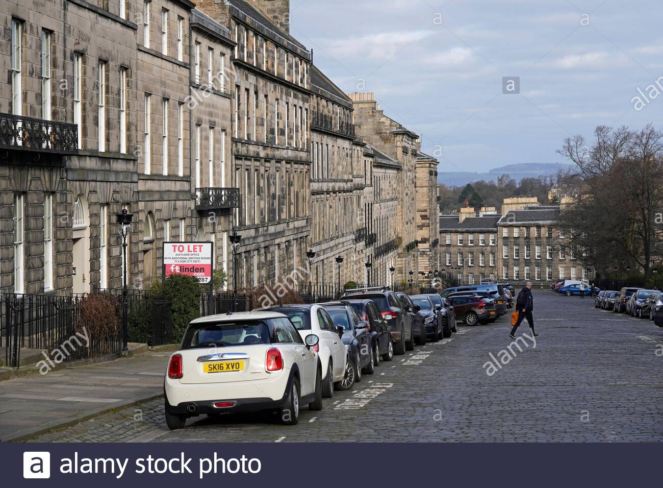 India Street with a view towards North West Circus Place, Edinburgh New Town Streets, upmarket housing, Edinburgh, Scotland Stock Photo