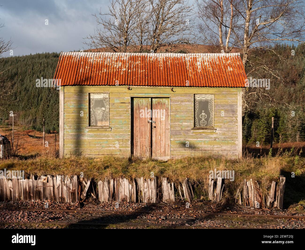 An old platelayers hut at Rannoch Station, Perthshire, Scotland, UK Stock Photo