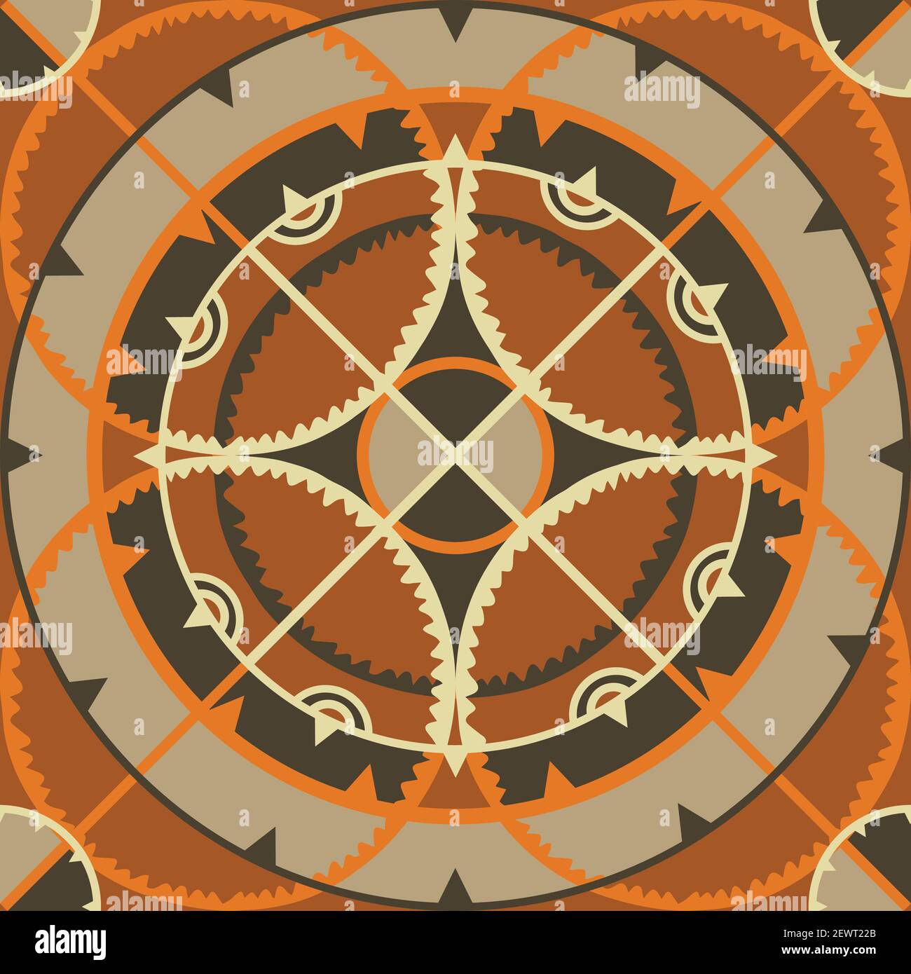 Seamless vector pattern with circles. Brown abstract mosaic background. Textured wallpaper design. Stock Vector