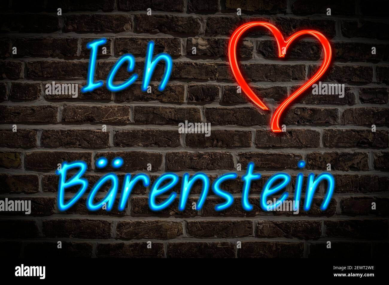 Leuchtreklame, Ich liebe Bärenstein, Sachsen, Deutschland, Europa | Illuminated advertising, I love Bärenstein, Saxony, Germany, Europe Stock Photo