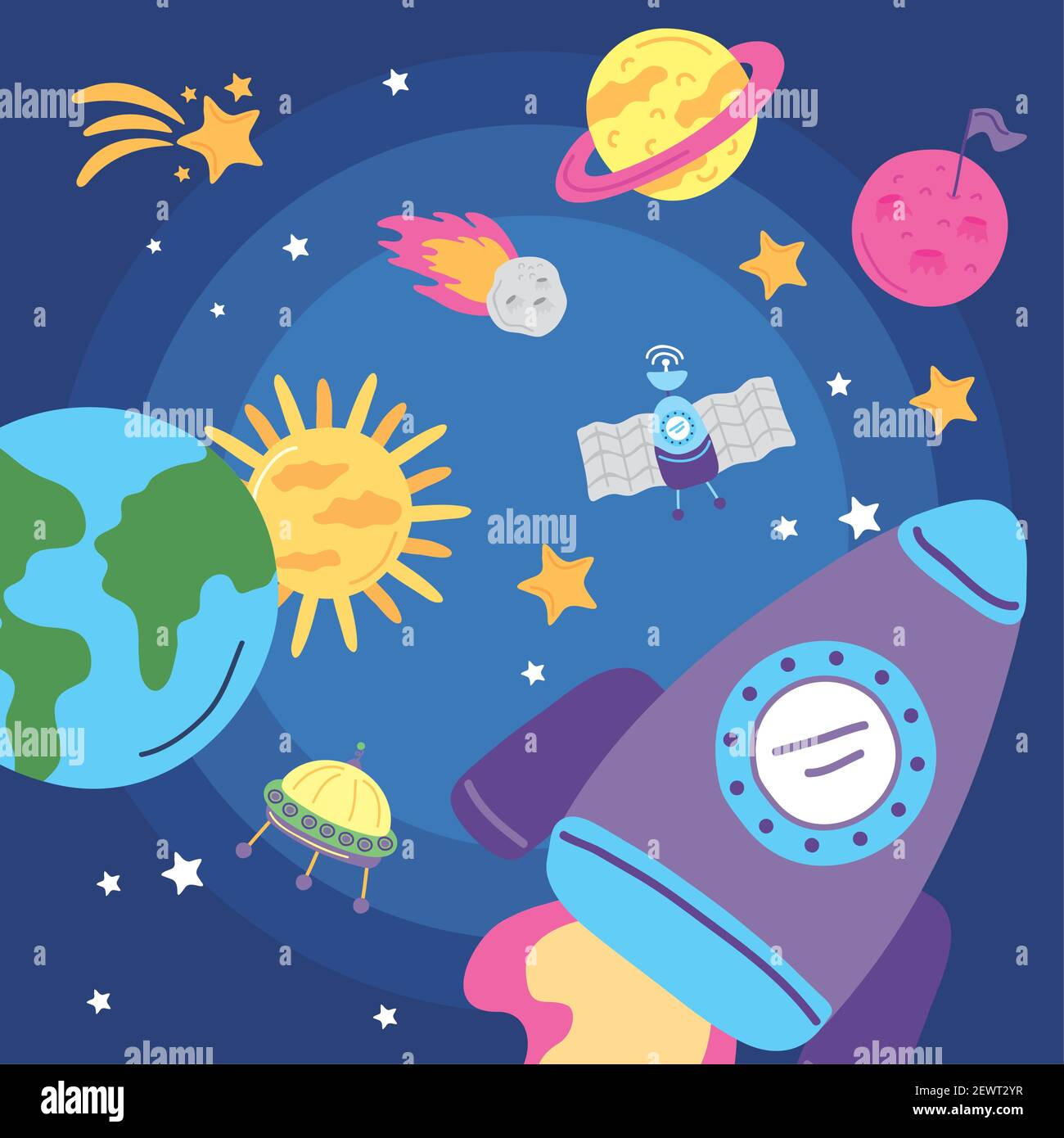 cute space set icons scene Stock Vector Image & Art - Alamy
