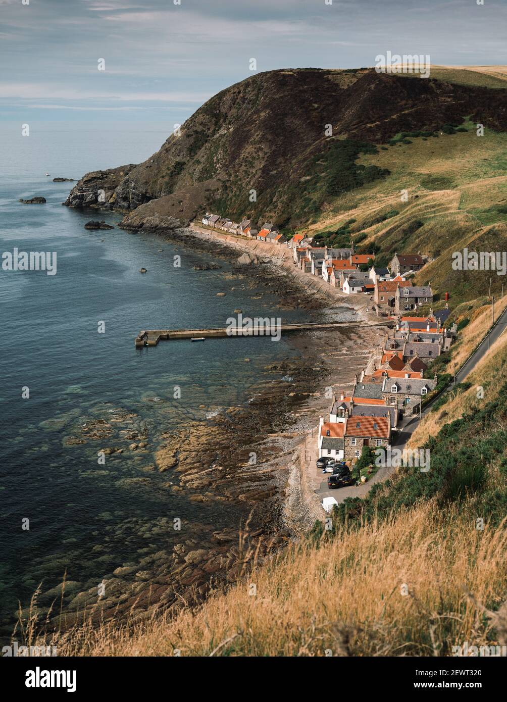 Looking down onto the small fishing village of Crovie on the northern coast of Aberdeenshire, Scotland, UK Stock Photo