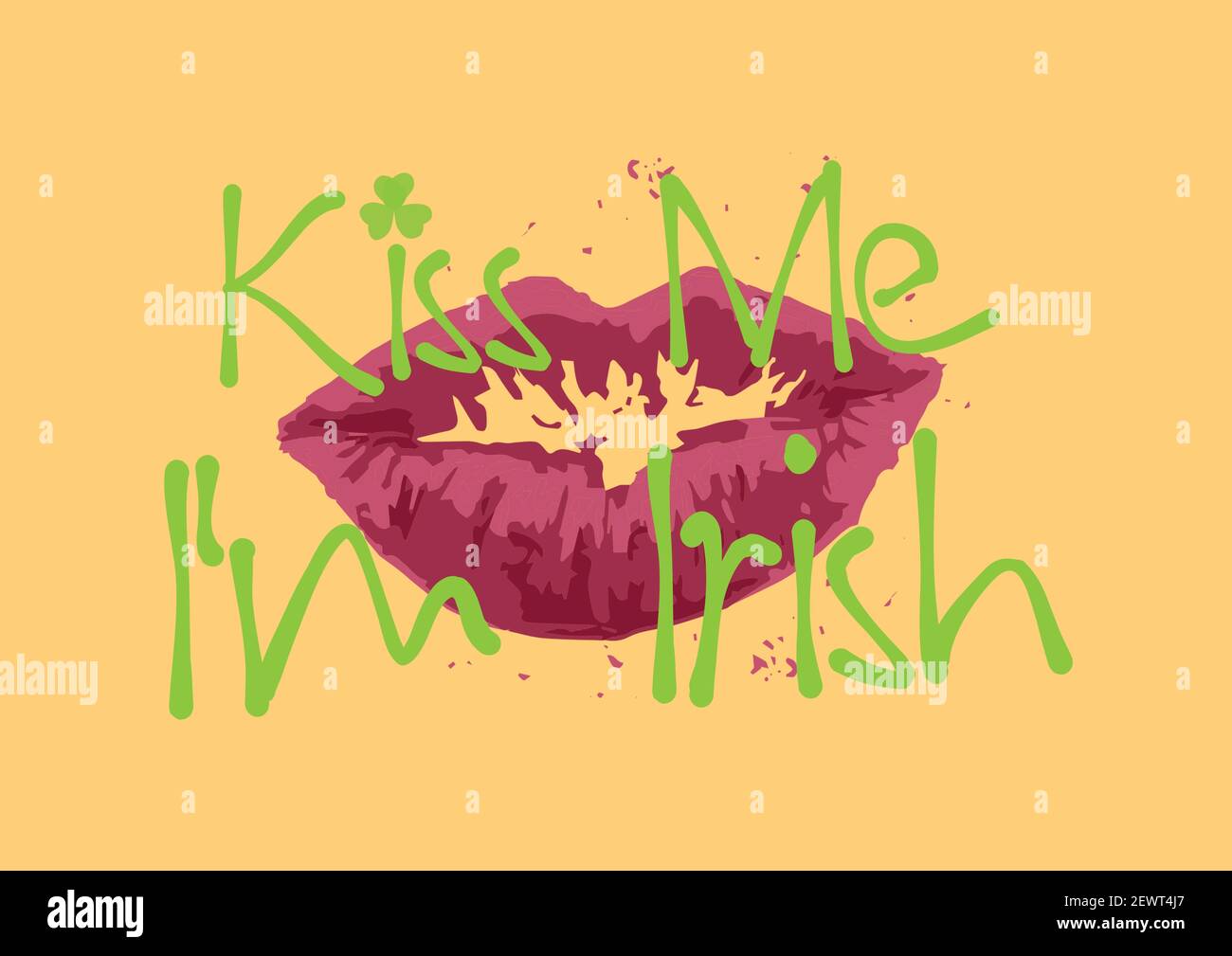 Kiss me i'm irish text with pink lips on orange background Stock Photo