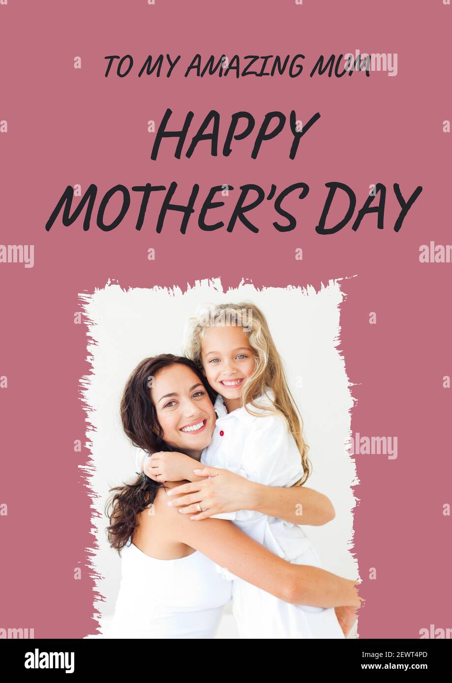 Happy Mothers Day To My Daughter Images To My Amazing Mum Happy Mother's Day Text With Mother And Daughter Hugging  Stock Photo - Alamy