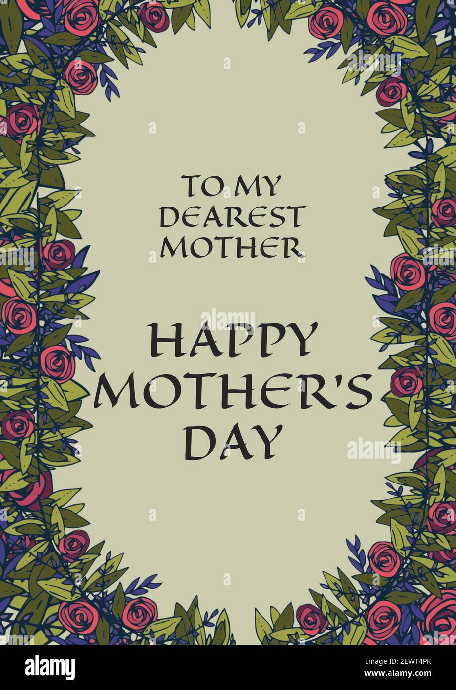 To My Dearest Mother Happy Mother S Day Text With Red Flower Frame On Green Background Stock Photo Alamy