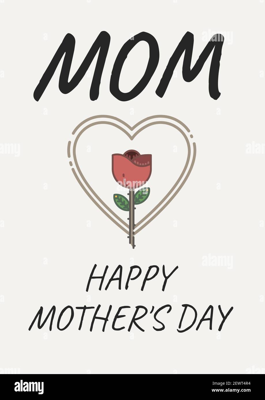 Mom happy mother's day text with red flower and heart on white ...