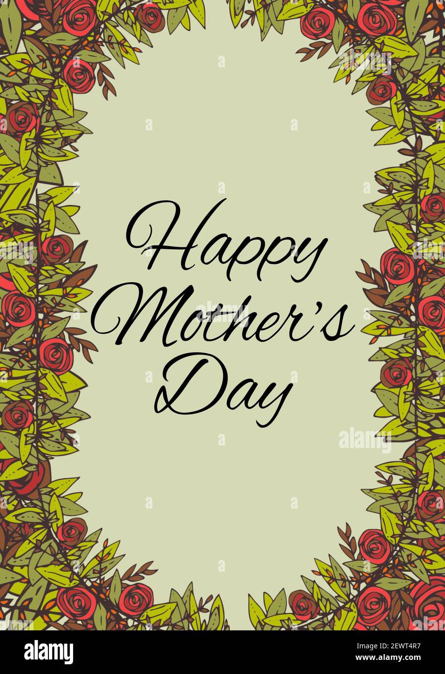 Happy mother's day text with red flower frame on green background Stock ...
