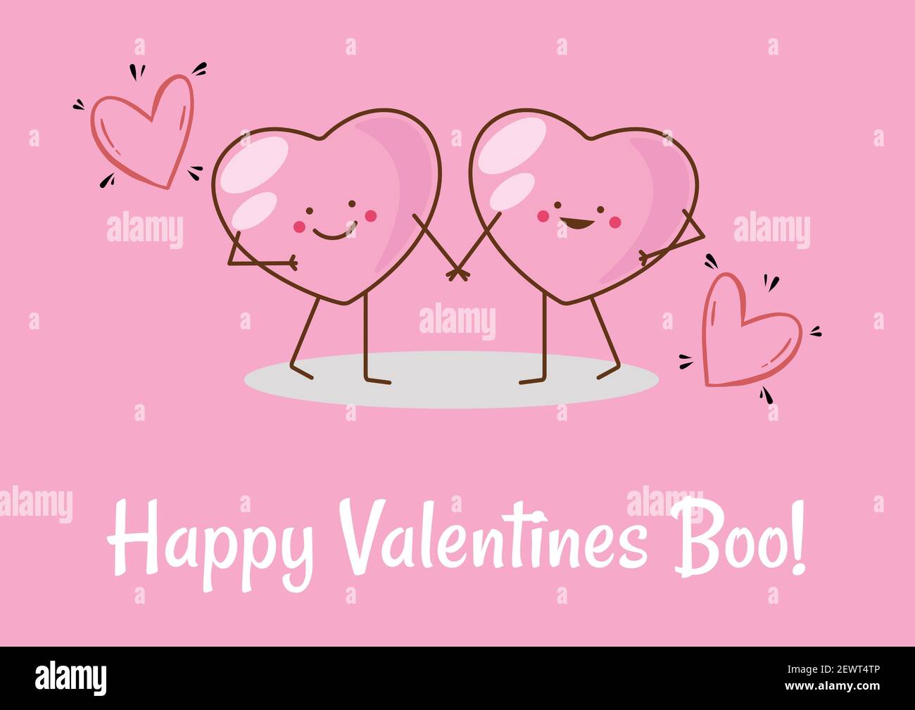 Happy valentines boo text with two hearts holding hands on pink ...