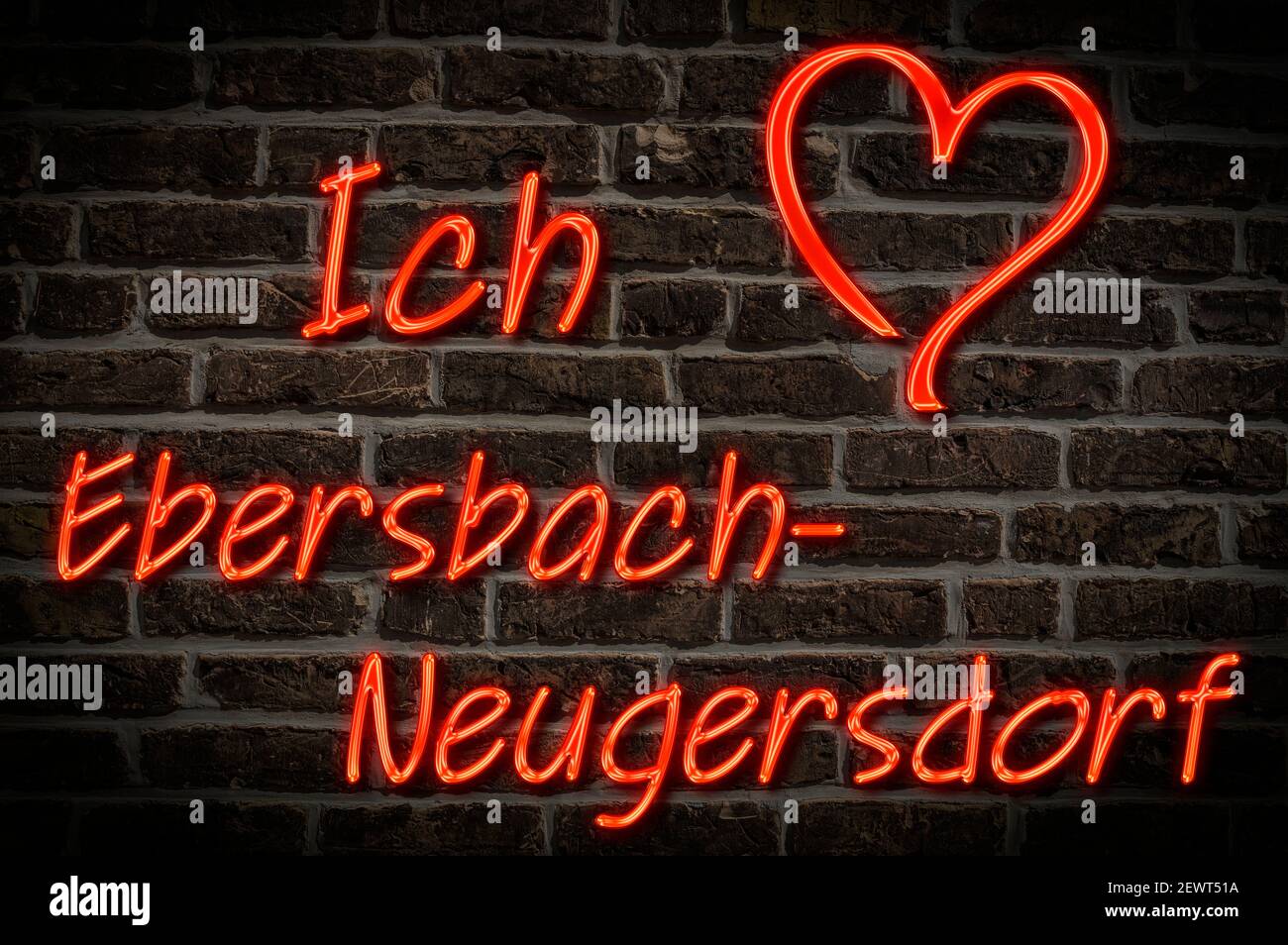 Leuchtreklame, Ich liebe Ebersbach-Neugersdorf, Sachsen, Deutschland, Europa | Illuminated advertising, I love Ebersbach-Neugersdorf, Saxony, Germany, Stock Photo