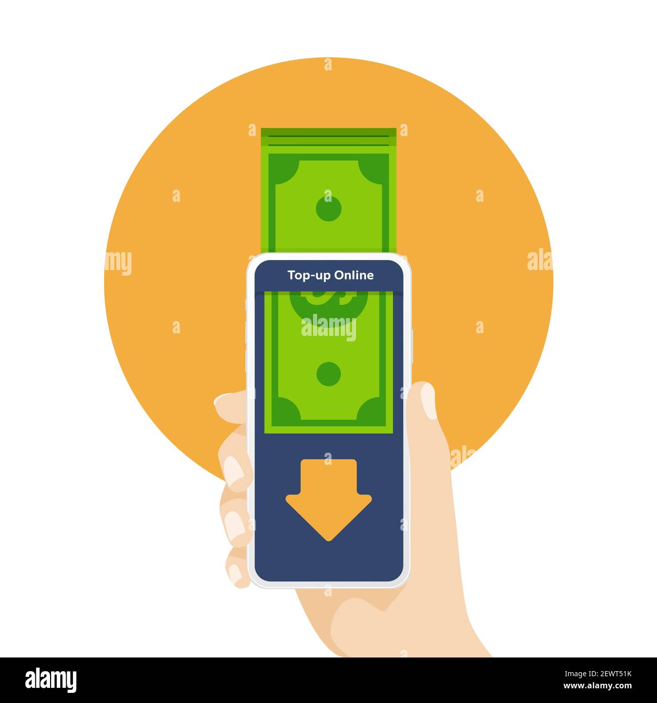 Top up money to online application on mobile phone. Hand holding mobile  phone with online top-up Stock Vector Image & Art - Alamy