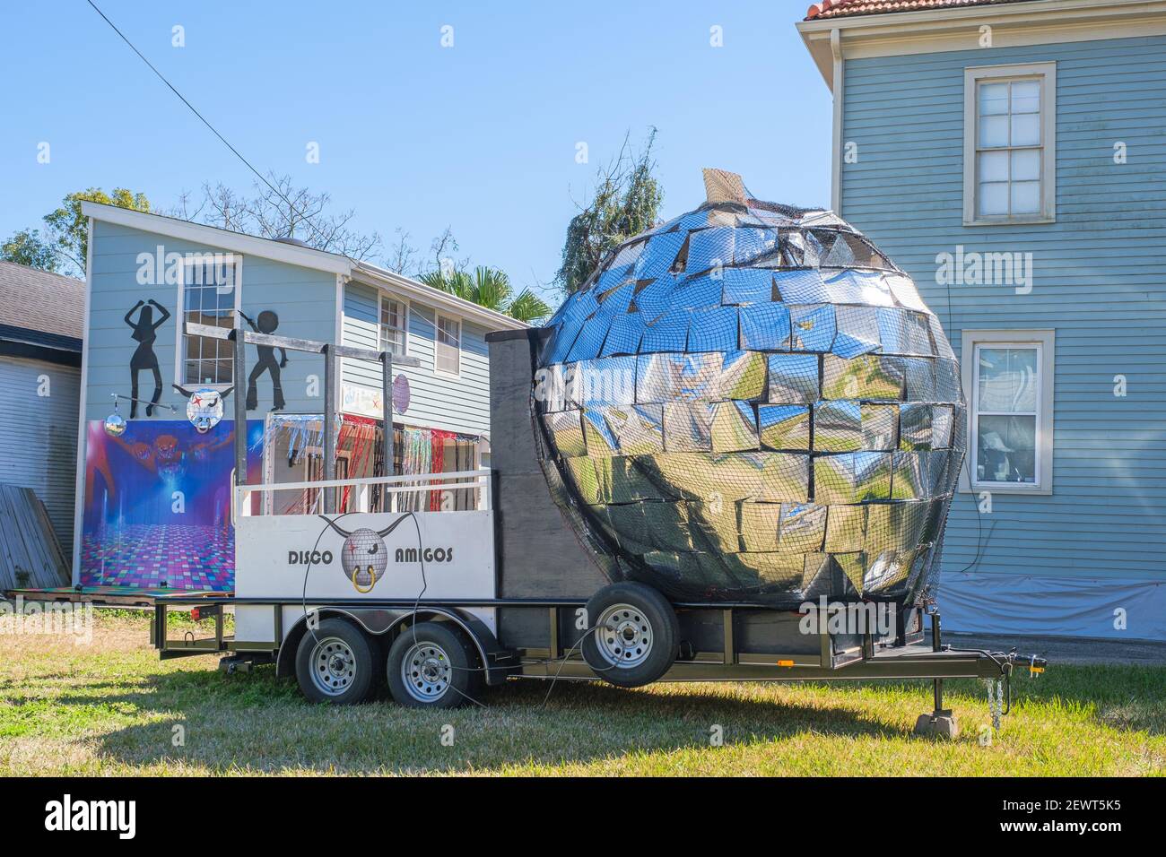 NEW ORLEANS, LA, USA - FEBRUARY 23, 2021: Disco Amigos Social Aid and Boogie Club float Stock Photo