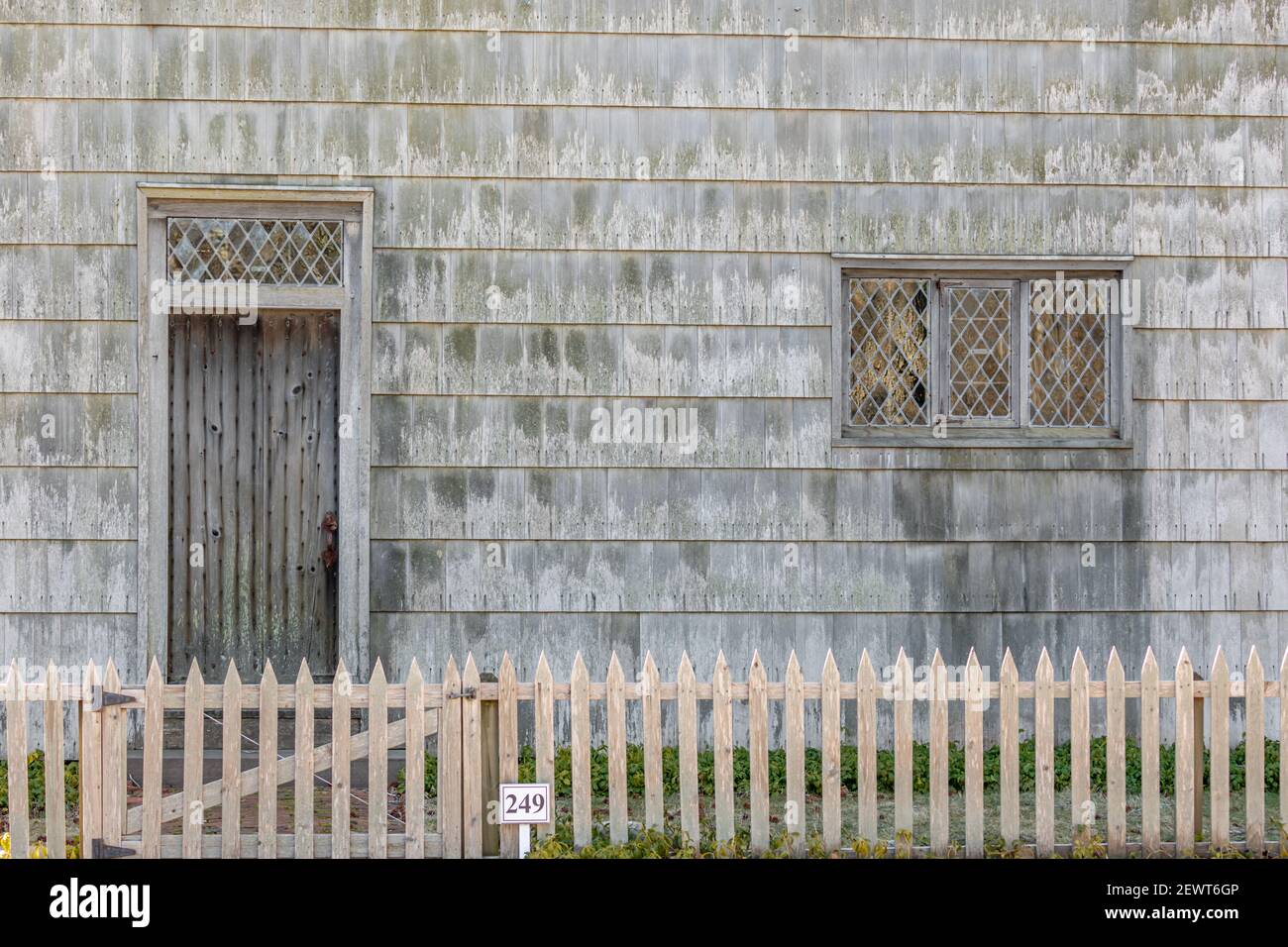 close up of the old Halsey House in Southampton, NY Stock Photo