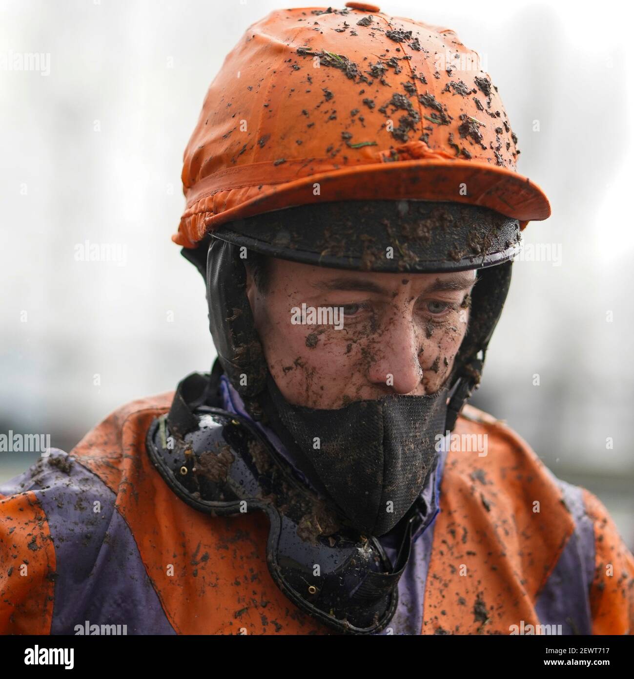 A muddy David England at Wincanton Racecourse. Picture date: Wednesday March 3, 2021. Stock Photo