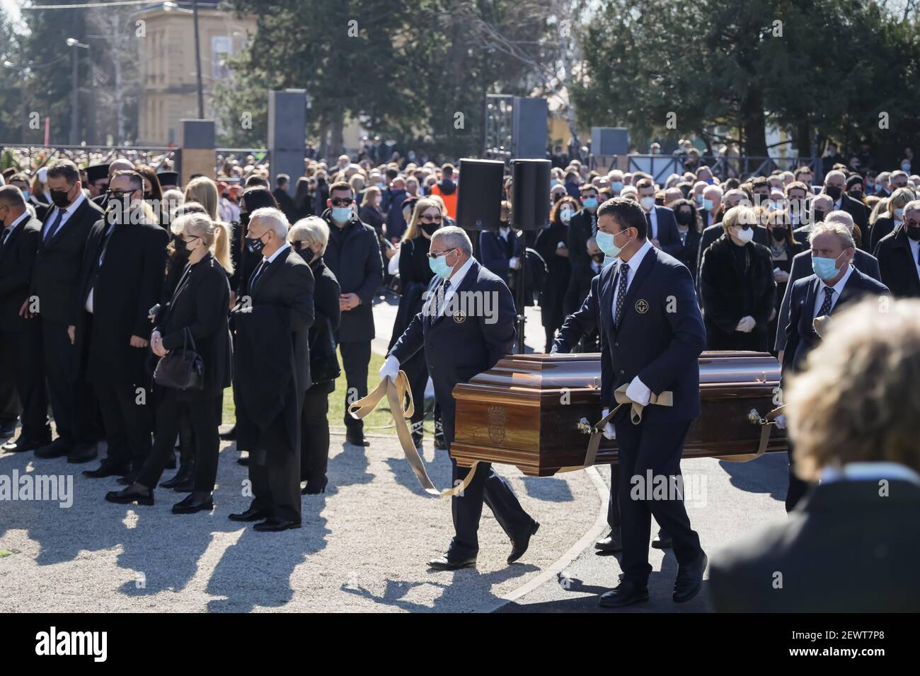 Funeral of Zagreb Mayor Milan Bandic, who died on February 28, 2021 from a heart attack at Zagreb's Mirogoj cemetery. A large number of citizens and p Stock Photo