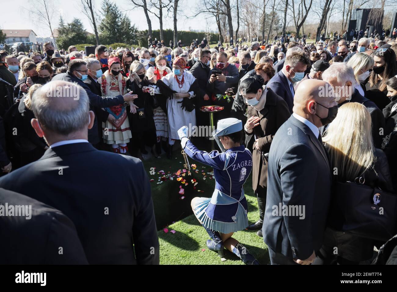 Funeral of Zagreb Mayor Milan Bandic, who died on February 28, 2021 from a heart attack at Zagreb's Mirogoj cemetery. A large number of citizens and p Stock Photo