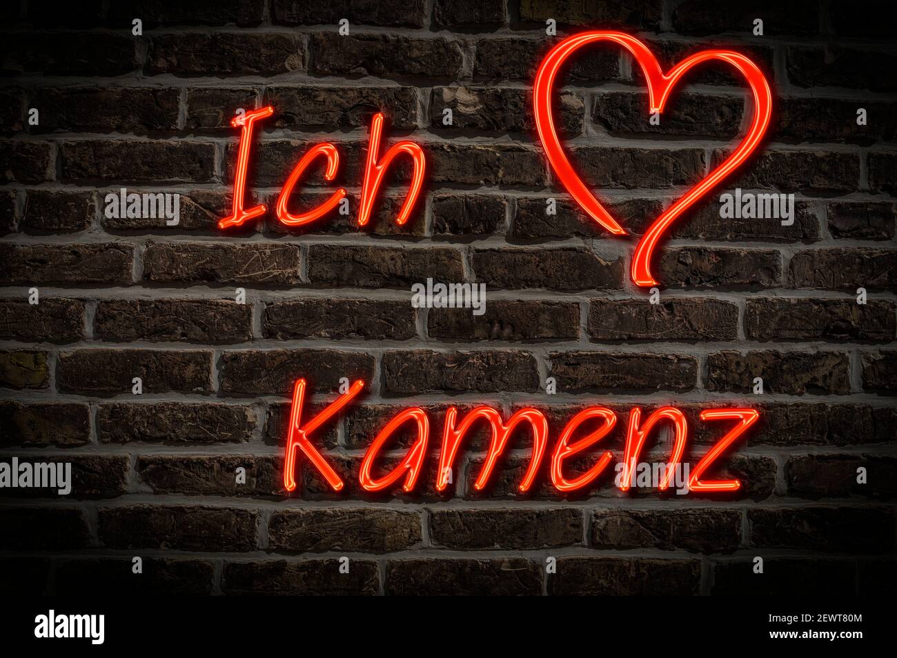 Leuchtreklame, Ich liebe Kamenz, Sachsen, Deutschland, Europa | Illuminated advertising, I love Kamenz, Saxony, Germany, Europe Stock Photo