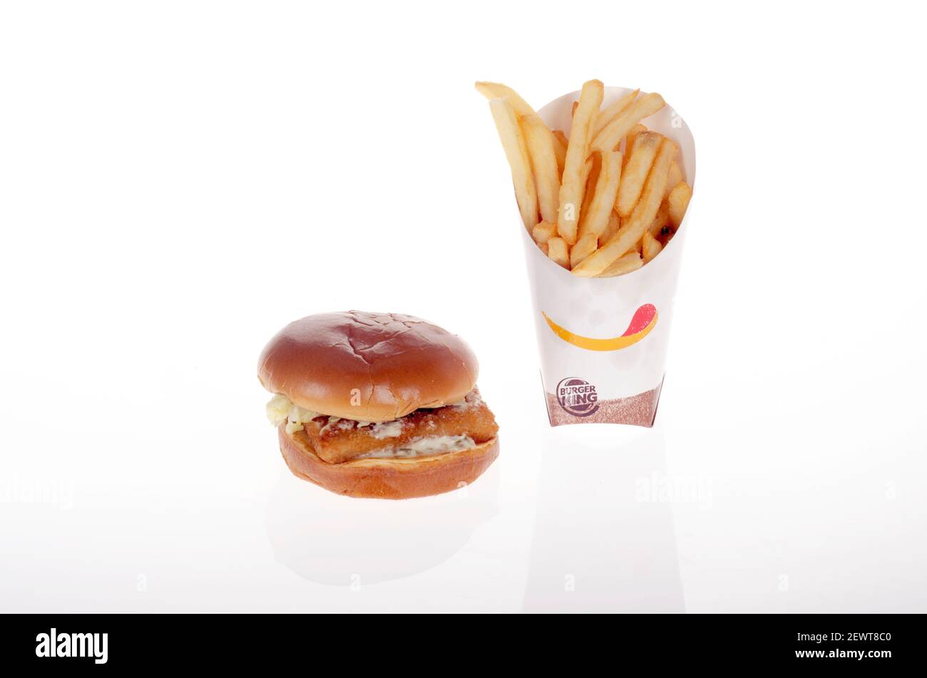 Burger King Fish Sandwich with large french fries Stock Photo Alamy