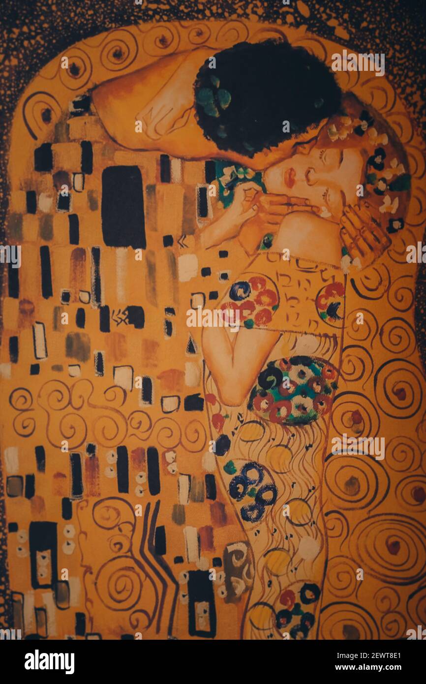 photo of klimt inspired abstract art batik painting on the grounds of Gustav Klimt reproduction Stock Photo